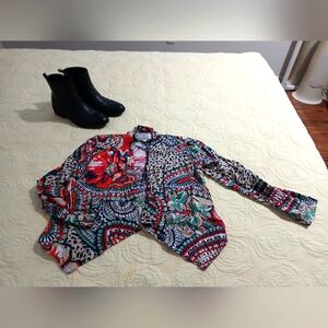 Art Deco Linen Cropped Top Open Blouse Size Small